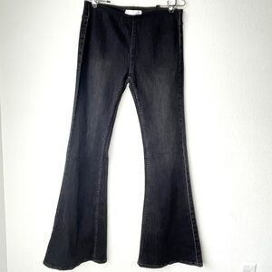 Newbury Kustom Charcoal Black Pull On Flare Leg Jeans